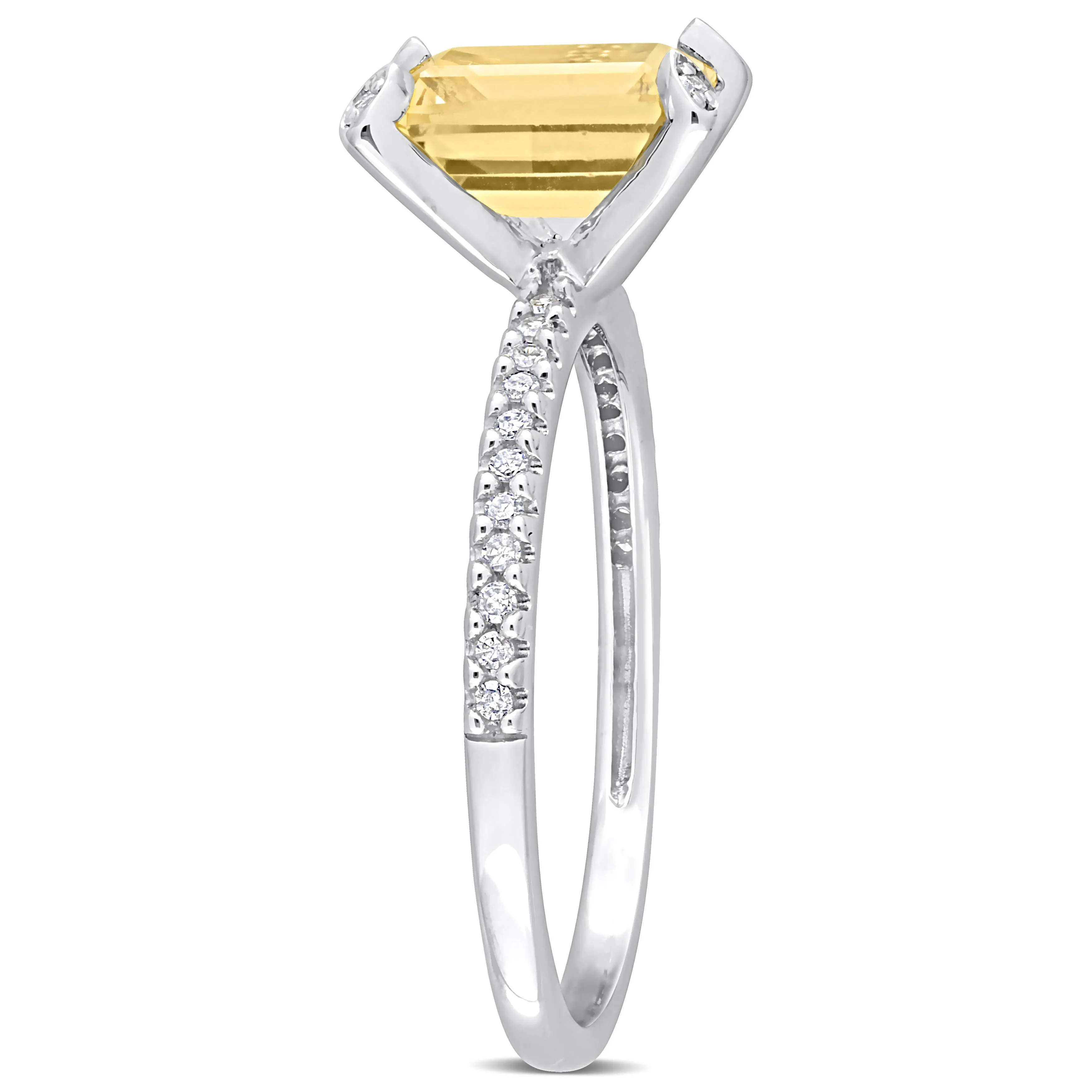 1 1/2 CT TGW Citrine and 1/10 CT TW Diamond Octagon Ring in 10k White Gold