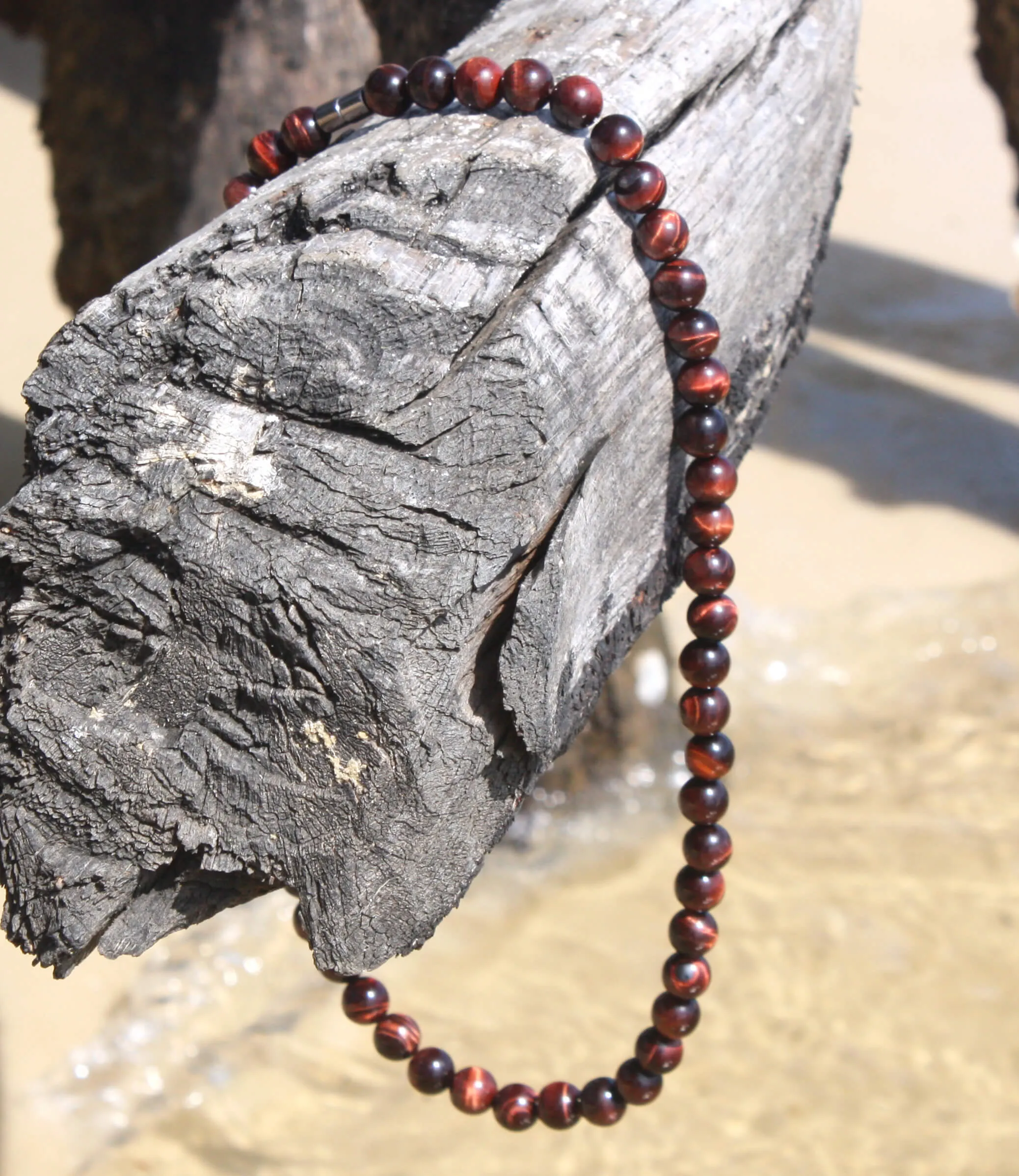 10mm Red Tiger Eye Beaded Necklace for Men/Women - Magnetic Clasp Necklace