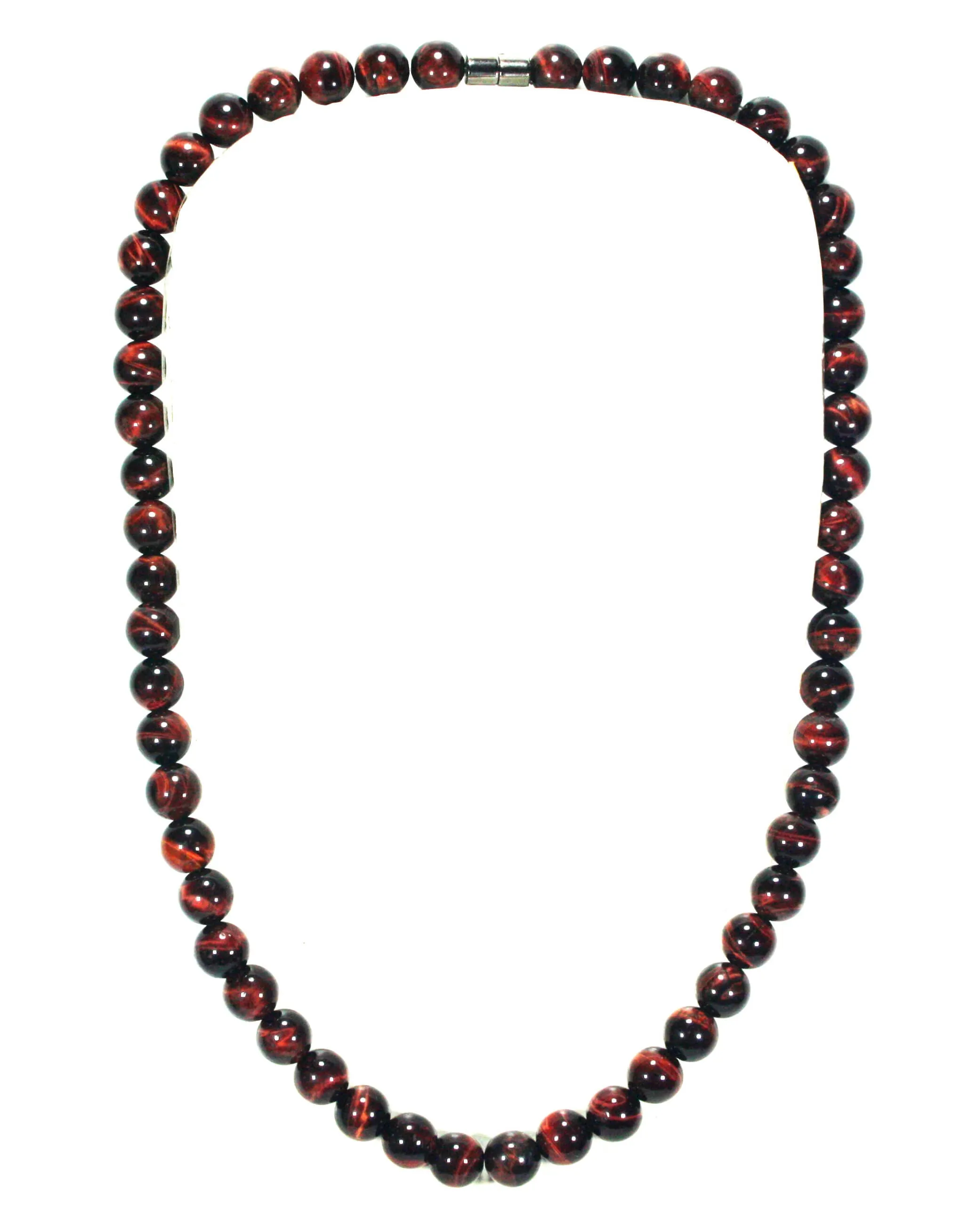 10mm Red Tiger Eye Beaded Necklace for Men/Women - Magnetic Clasp Necklace