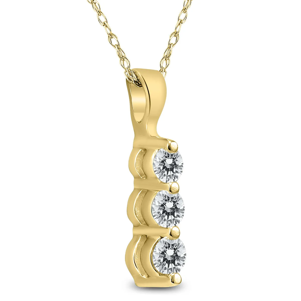 1/4 Carat Tw Three Stone Diamond Pendant In 10K Yellow Gold