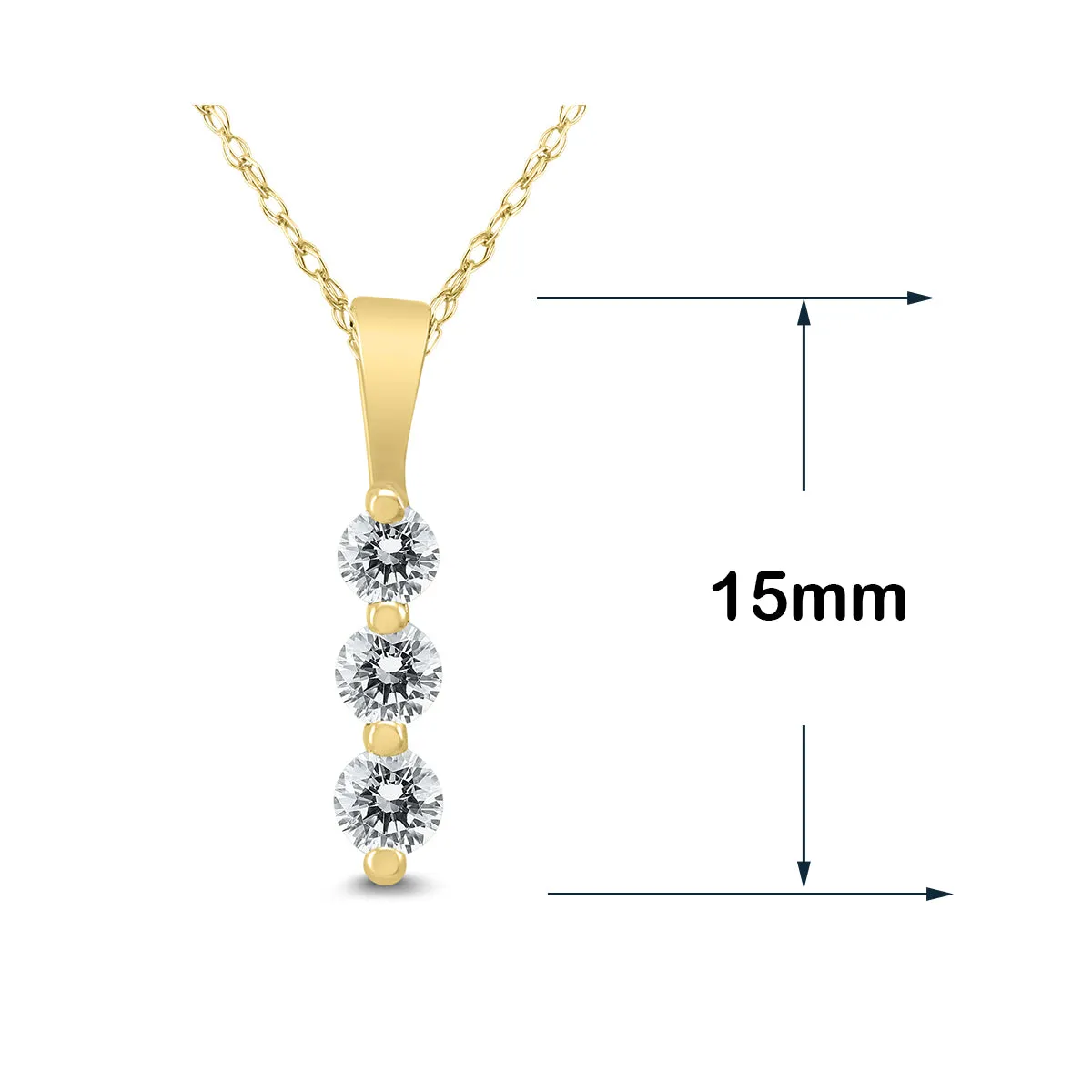 1/4 Carat Tw Three Stone Diamond Pendant In 10K Yellow Gold