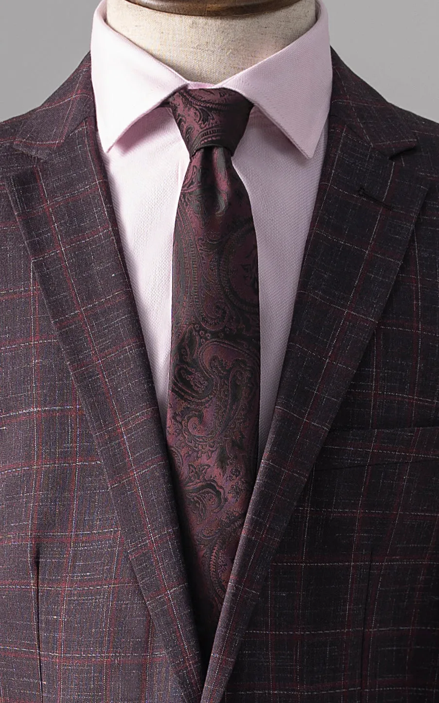 2 PIECE SUIT SLIM FIT MAROON CHECK