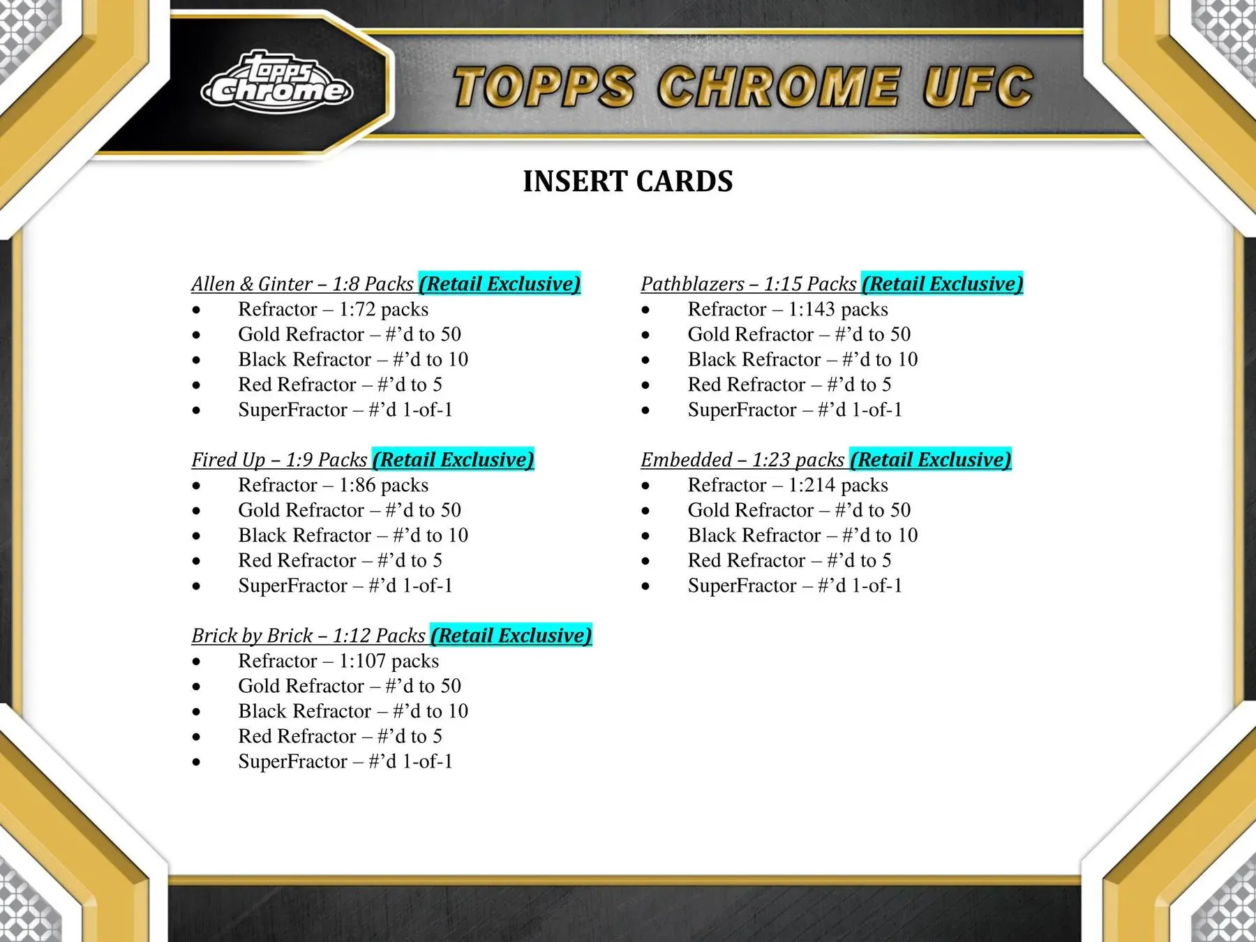 2024 Topps Chrome UFC 6-Pack Blaster Box 6 Packs per Box, 4 Cards per Pack