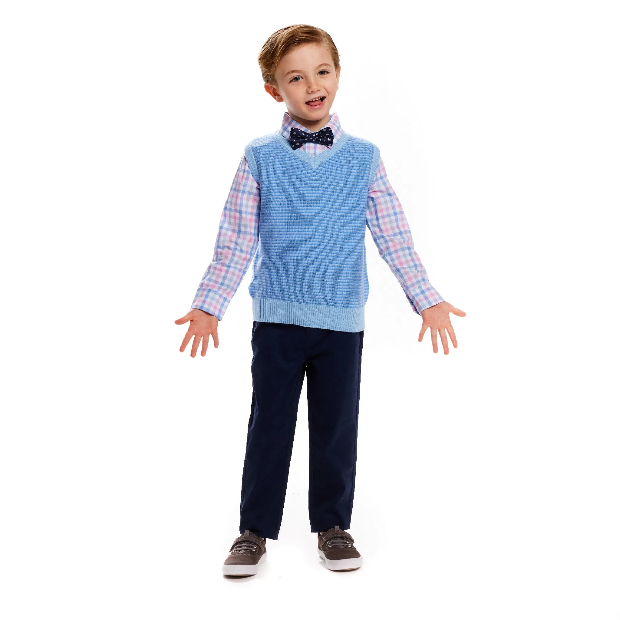 4-Piece Sweater Vest Set | White & Blue