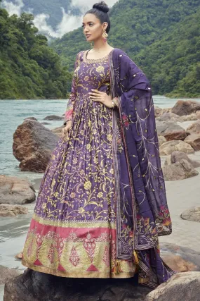 50Z842-RO Purple Embroidered Anarkali Set With Dupatta