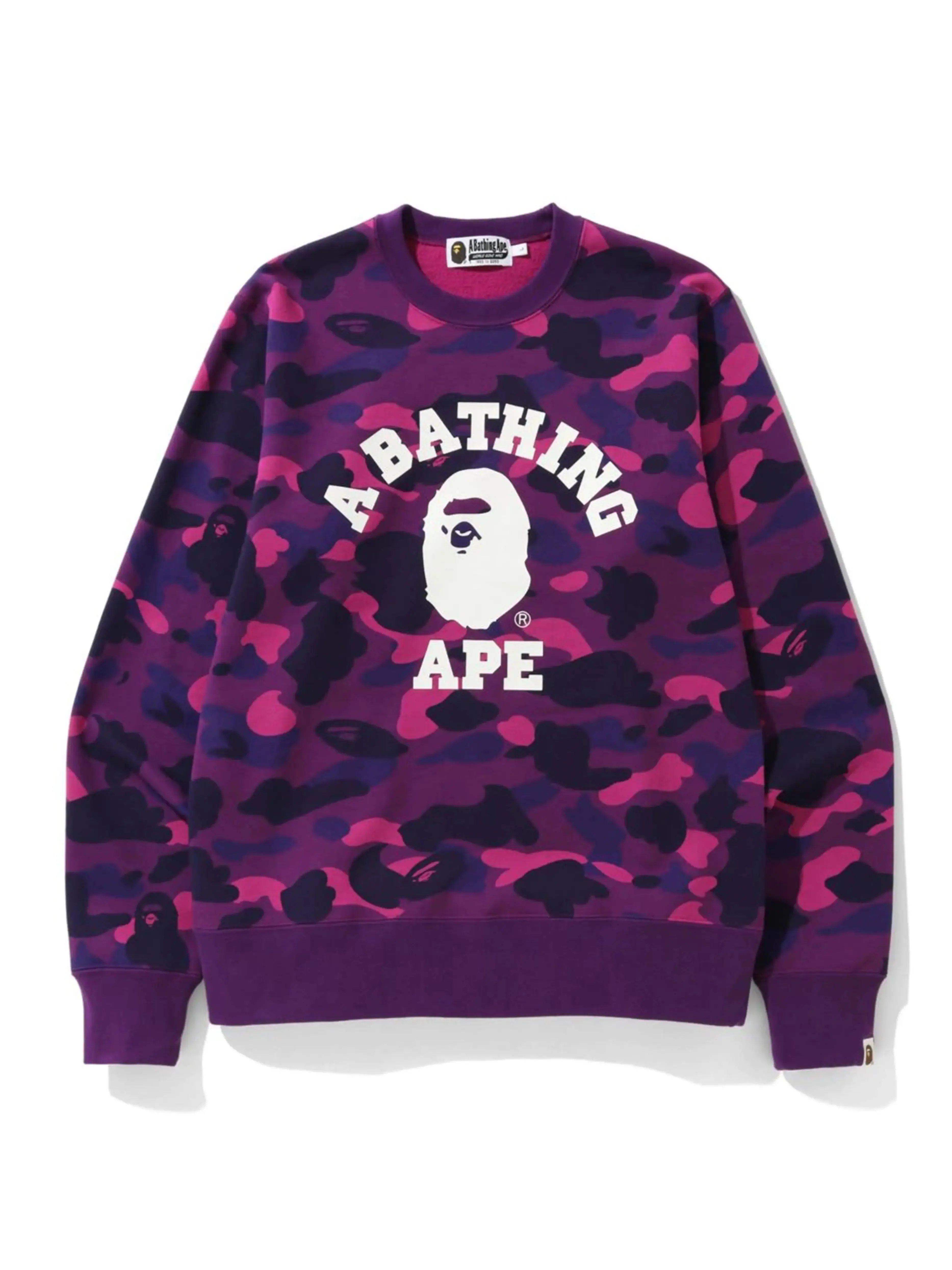 A Bathing Ape Colour Camo College Crewneck Purple