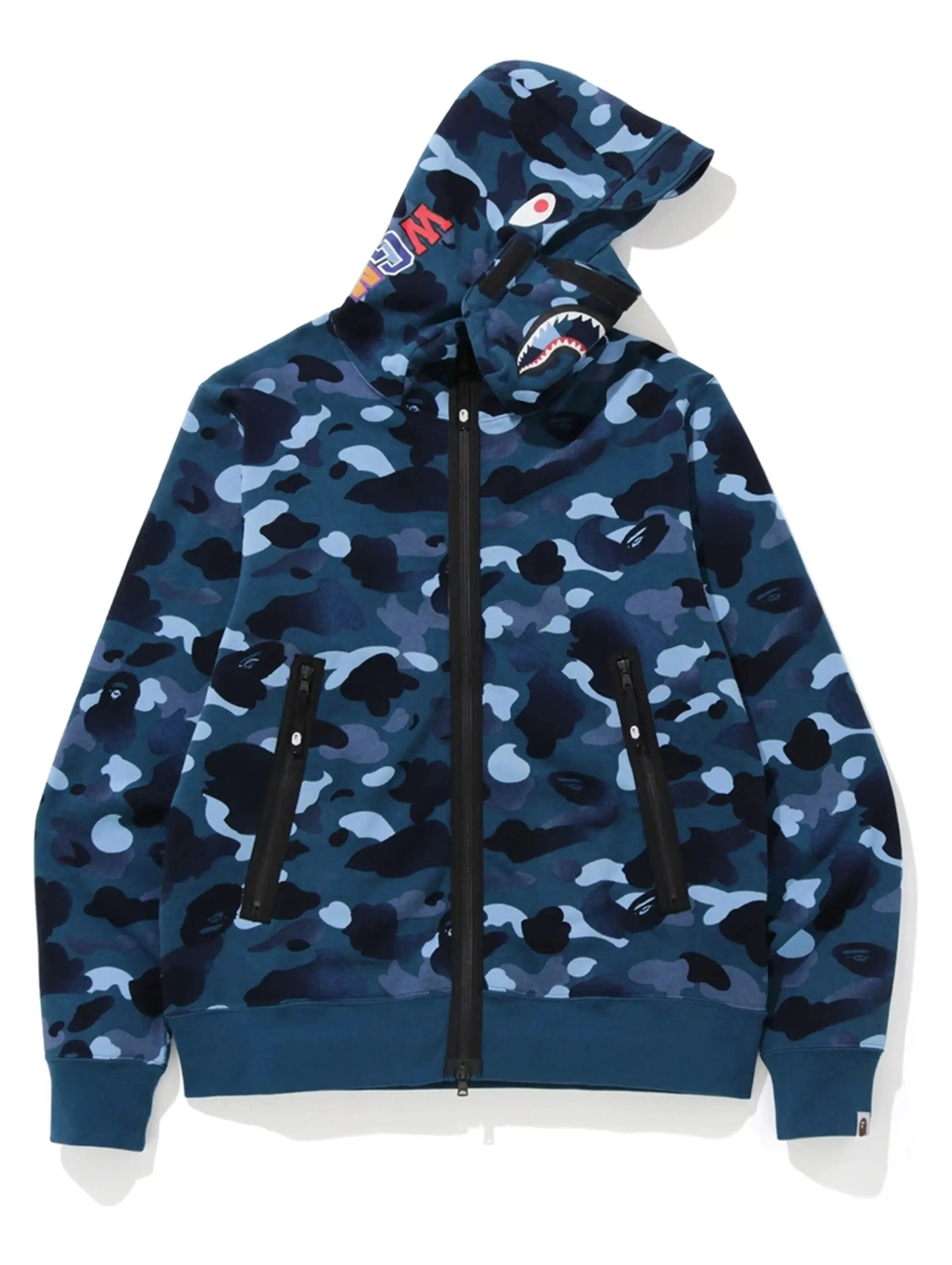 A Bathing Ape Gradation Camo Shark Mask Wide Zip Hoodie Blue [FW19]