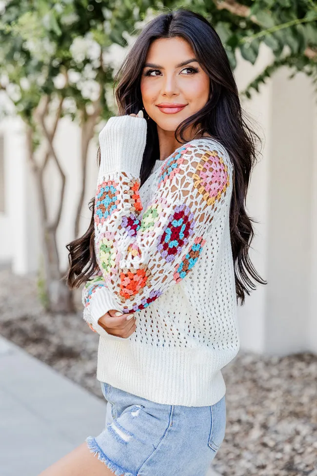 A Wonderful Life Ivory Multi Crochet Sleeve Sweater