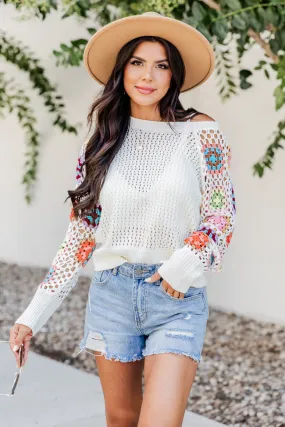 A Wonderful Life Ivory Multi Crochet Sleeve Sweater