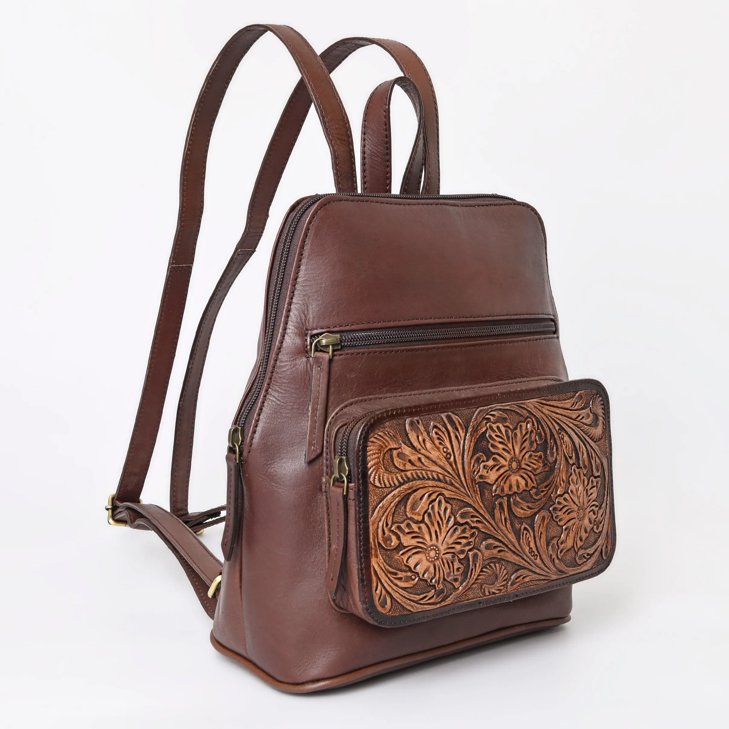 A&A-1043 Montana West Genuine Oily Calf Leather Hand Tooled Collection Backpack