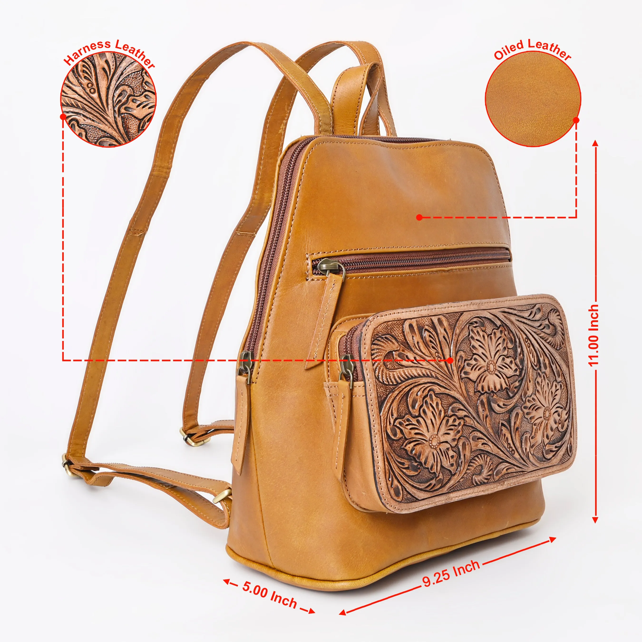 A&A-1043 Montana West Genuine Oily Calf Leather Hand Tooled Collection Backpack