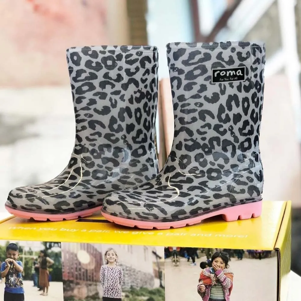 Abel Pink Leopard Kids Rain Boots