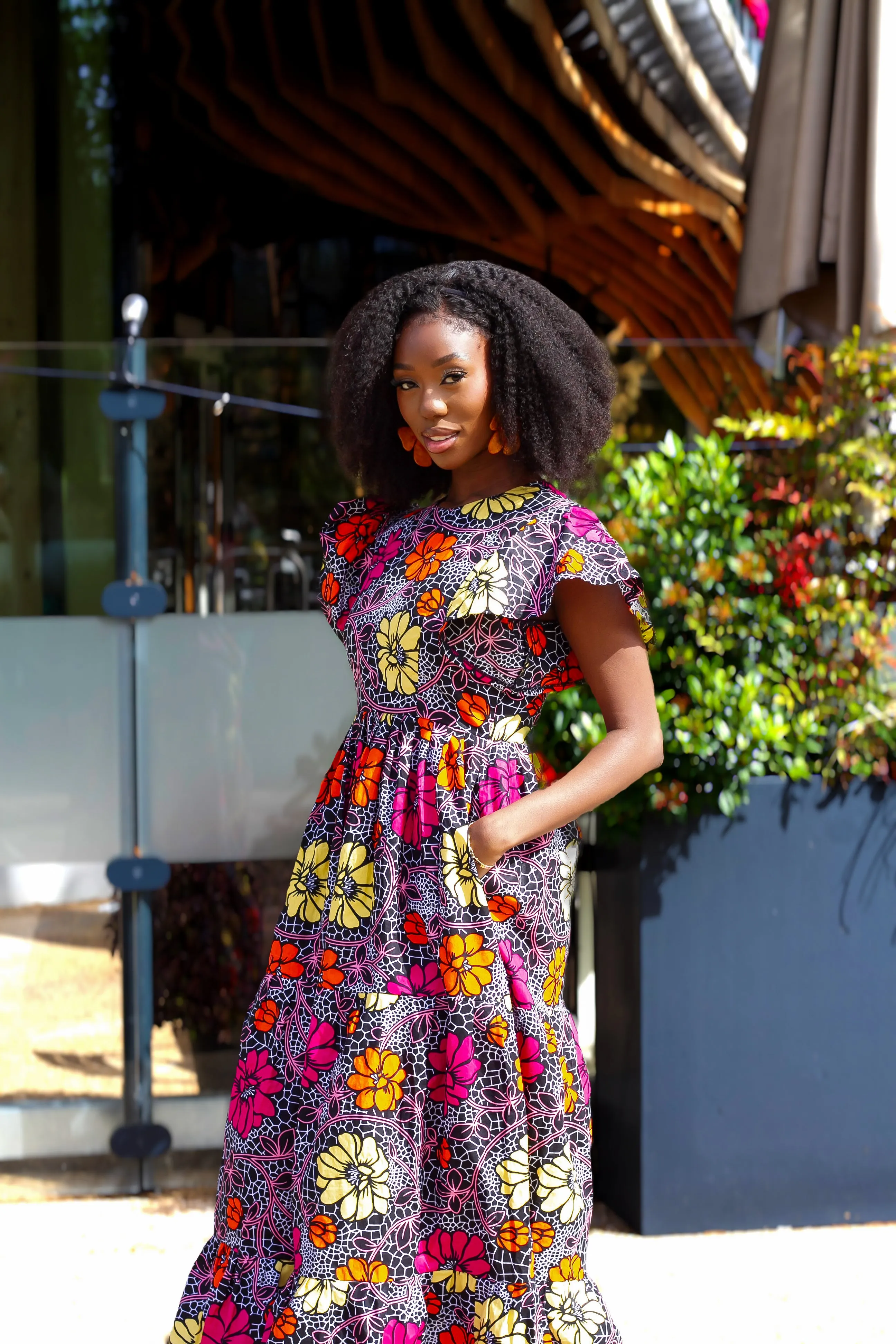 African Print Pink Flowery 2 Step Maxi Dress - Summer