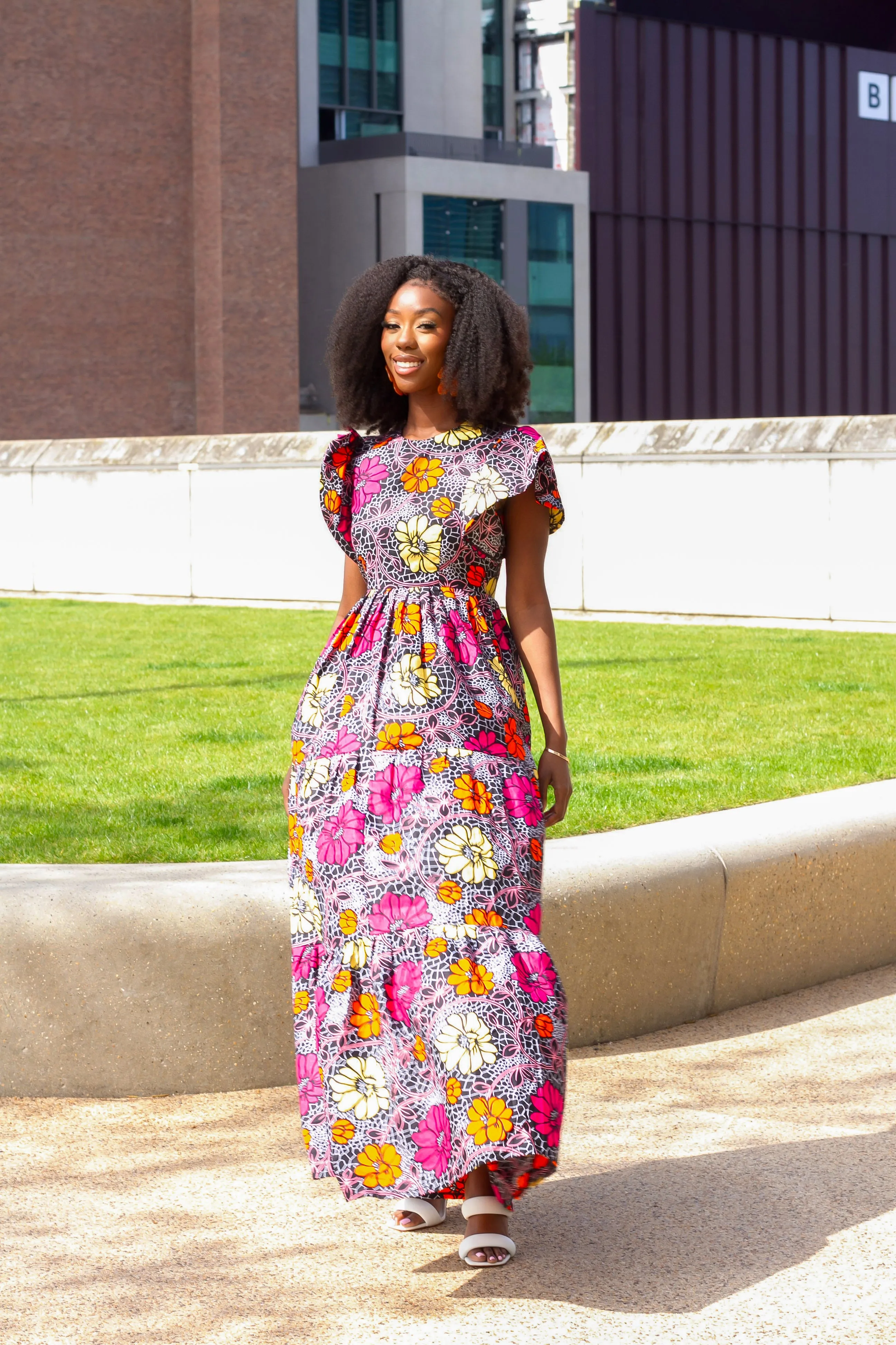 African Print Pink Flowery 2 Step Maxi Dress - Summer