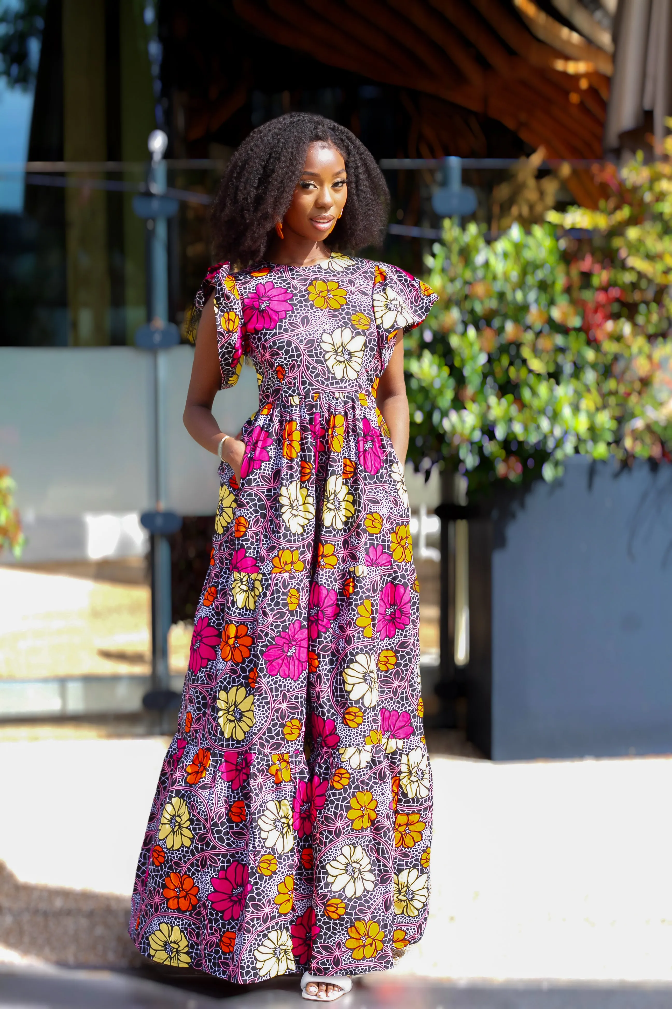 African Print Pink Flowery 2 Step Maxi Dress - Summer