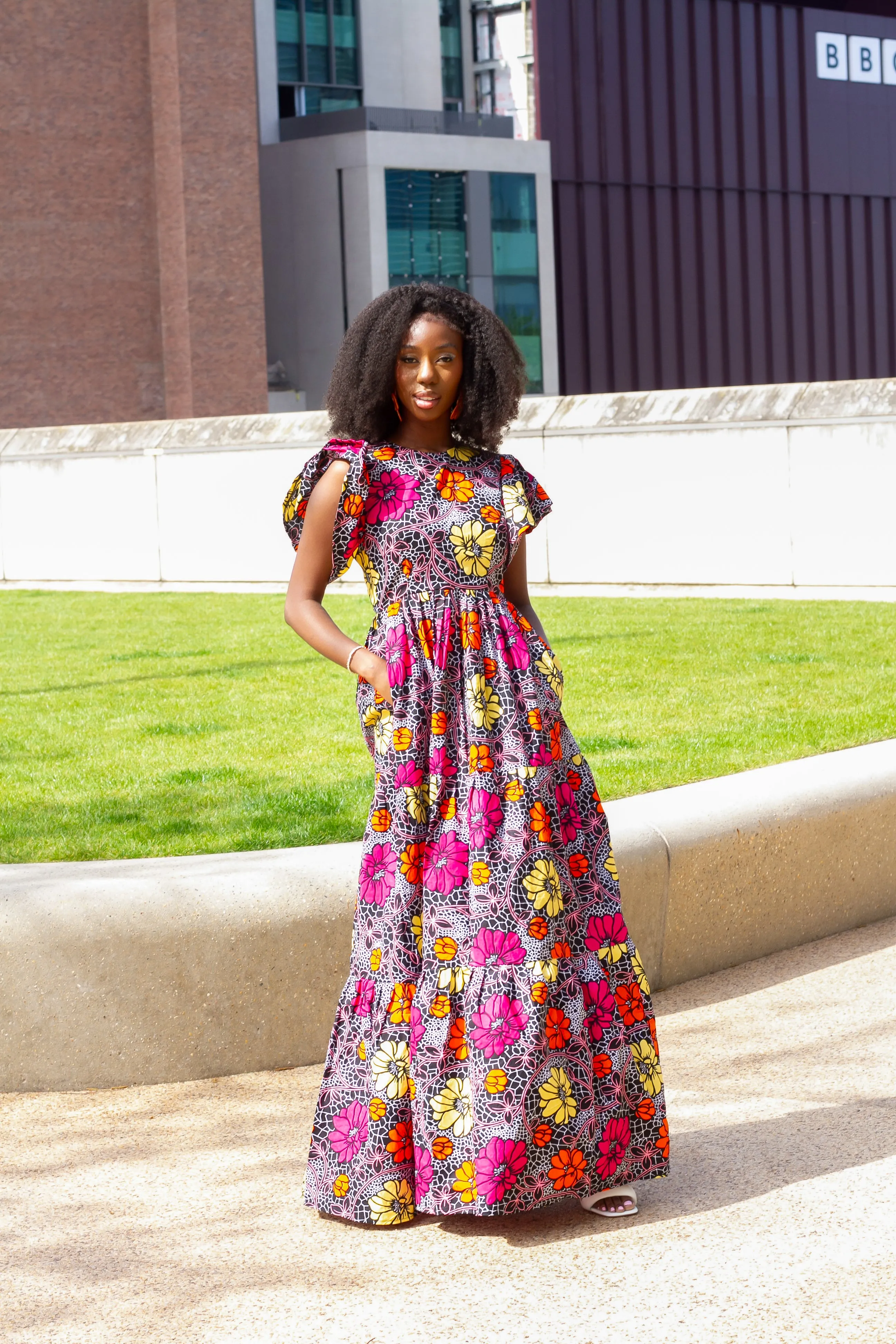 African Print Pink Flowery 2 Step Maxi Dress - Summer