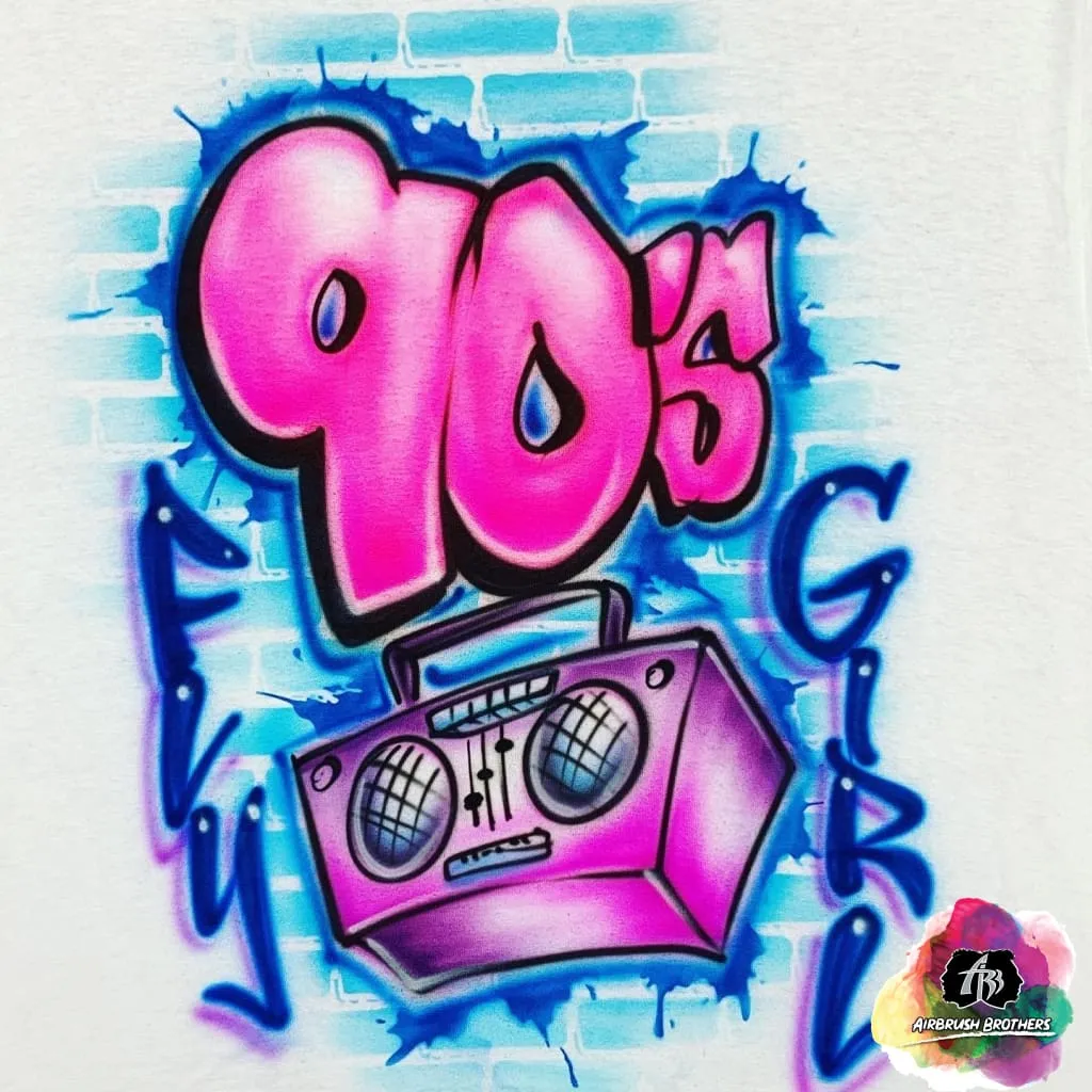 Airbrush 90's Fly Girl w/ Boombox Shirt Design