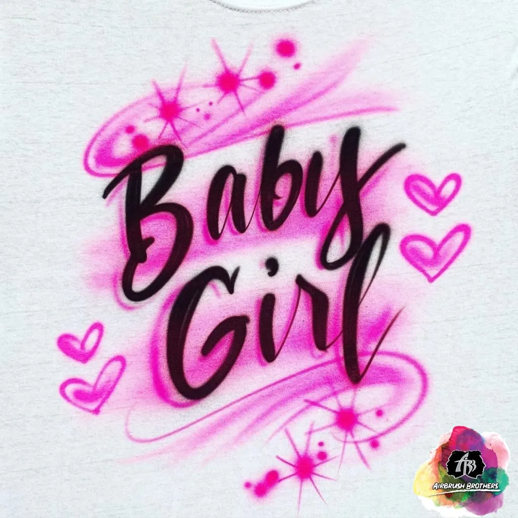 Airbrush Baby Girl w/ Hearts Shirt Design