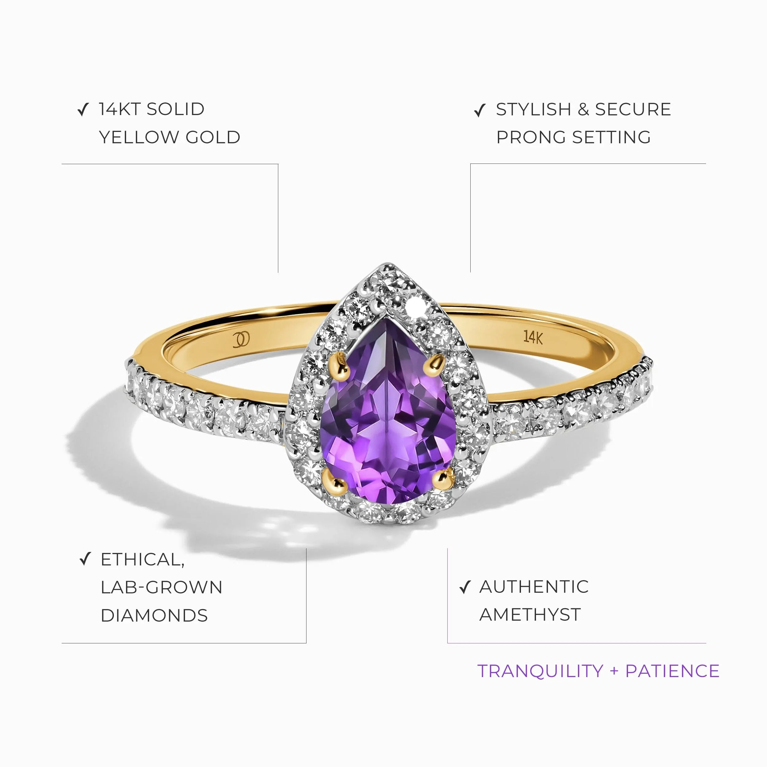 Amethyst Lab Diamond Ring - Tear of Joy