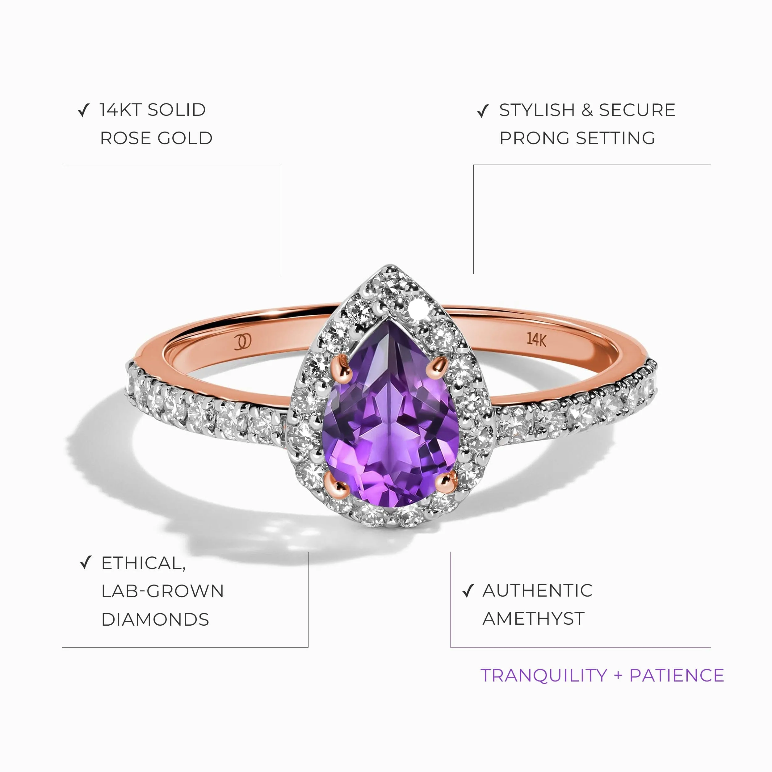 Amethyst Lab Diamond Ring - Tear of Joy