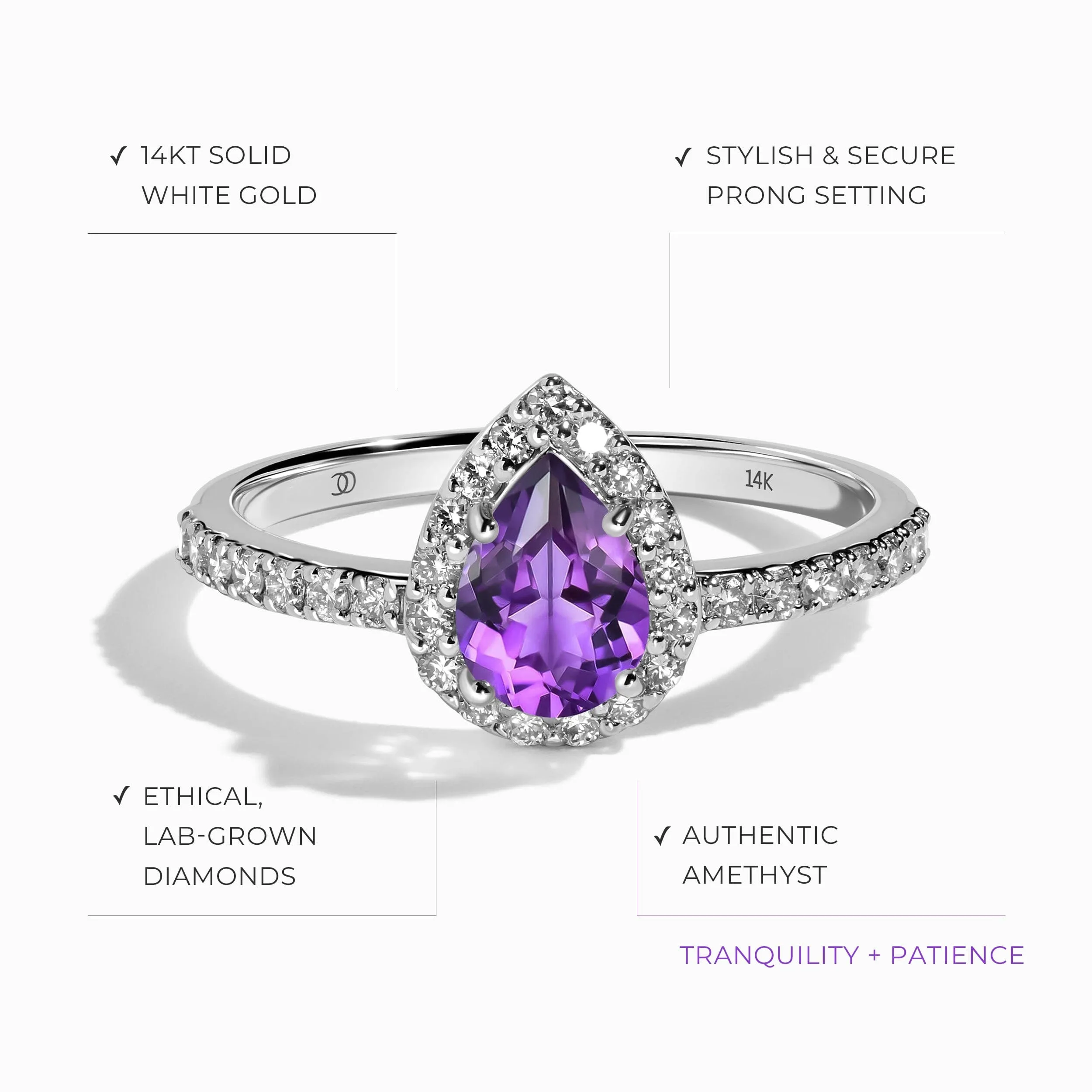 Amethyst Lab Diamond Ring - Tear of Joy