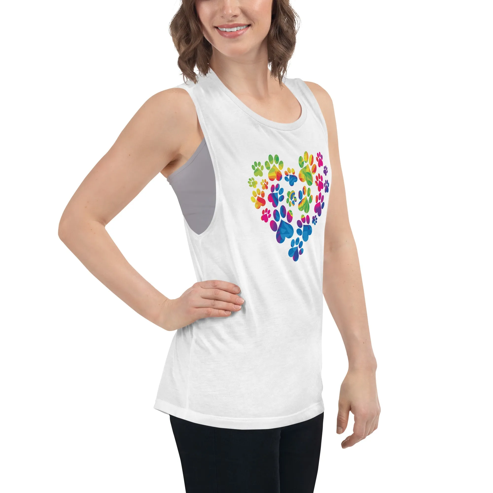 Anniversary Paw Print Love Ladies’ Athletic Tank