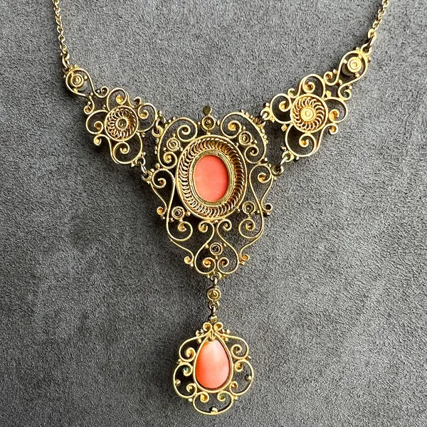 Antique Coral Filigree Necklace