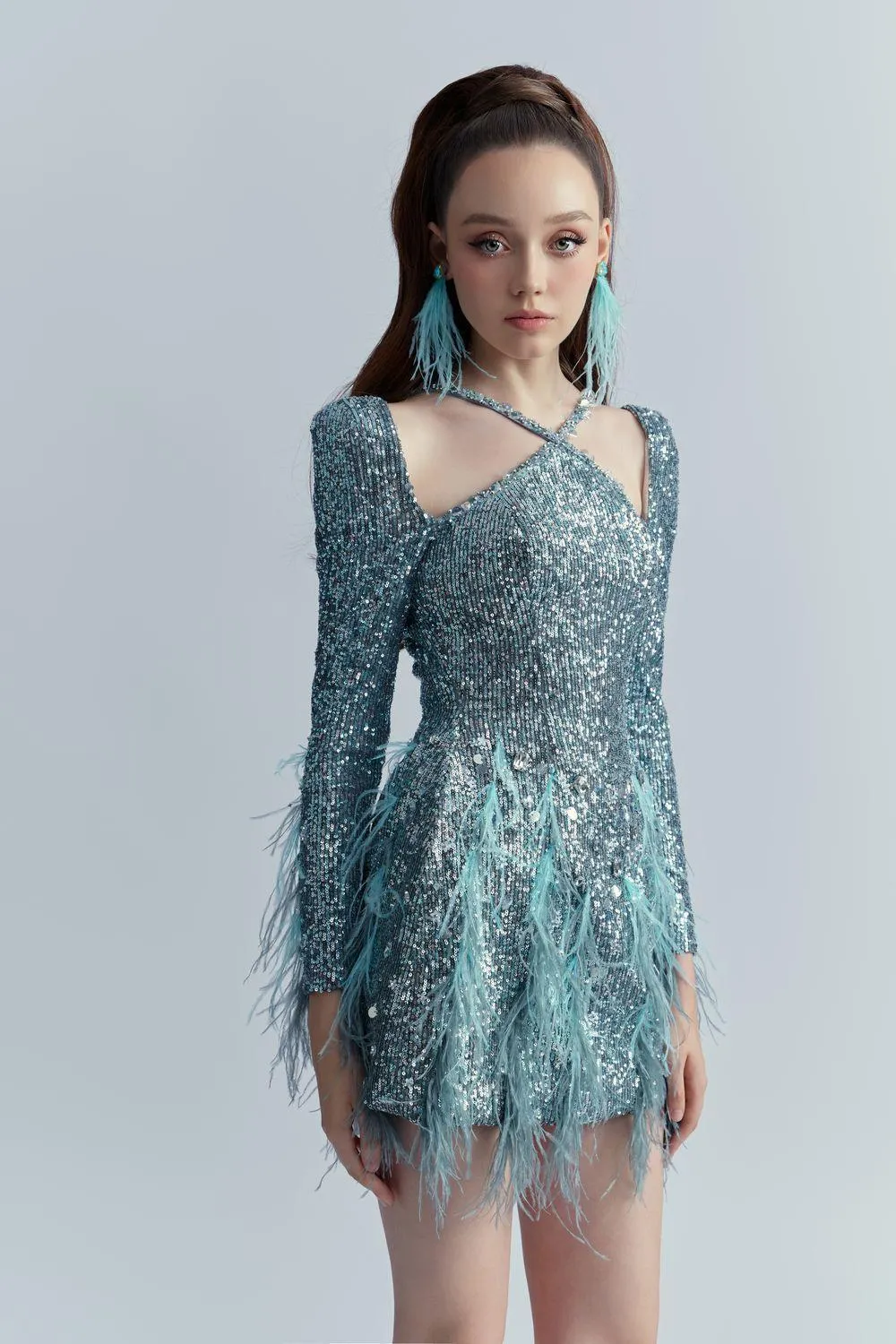 Ariel A-line Feather Sequin Mini Dress