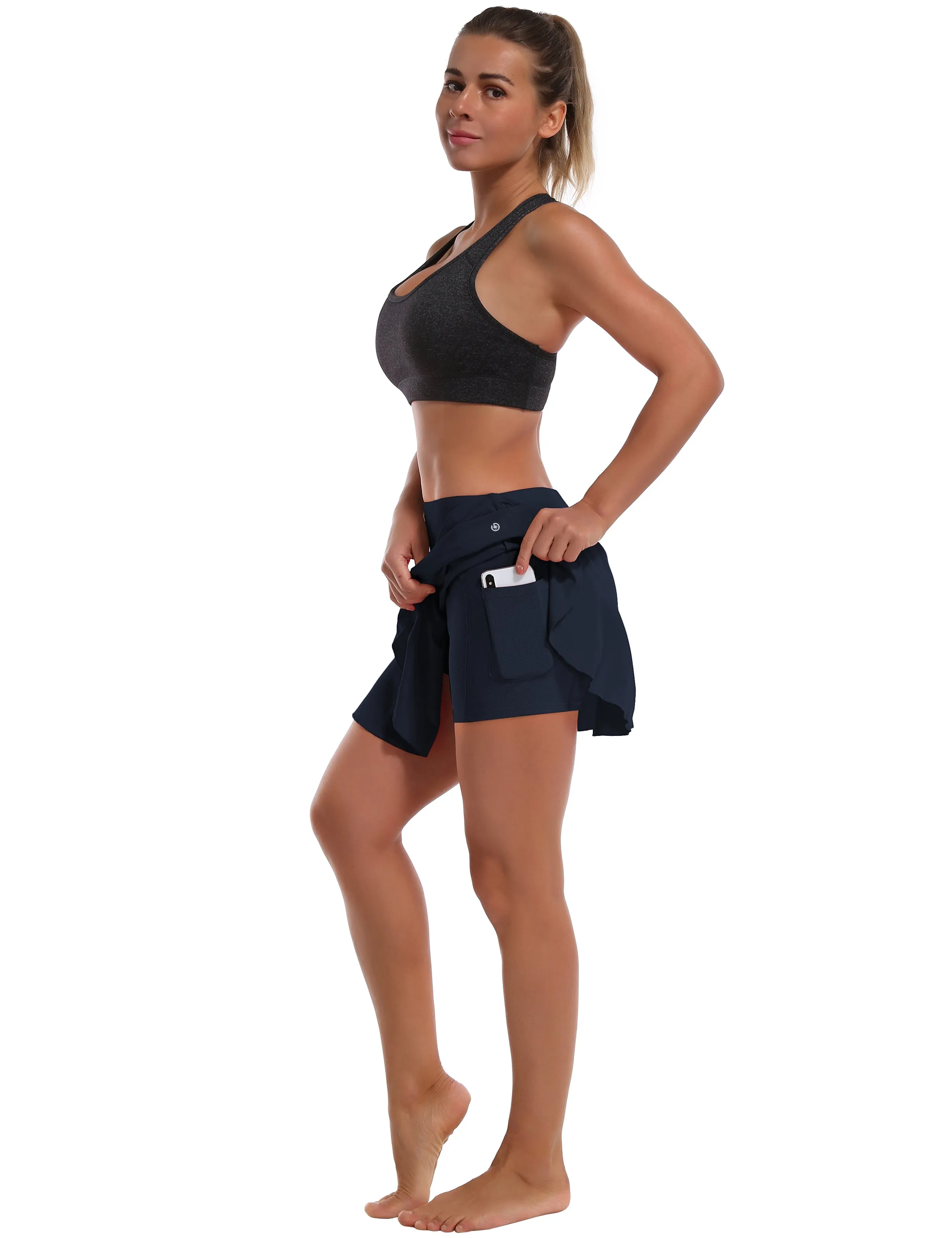 Athletic Tennis Golf Pleated Skort Awith Pocket Shorts darknavy