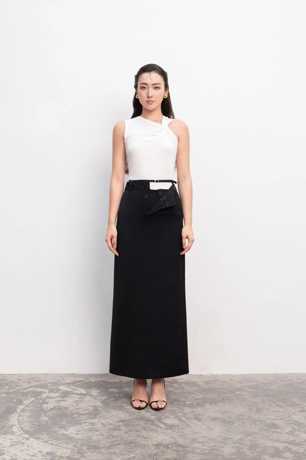 Azure Straight Back Slit Polycotton Ankle Length Skirt