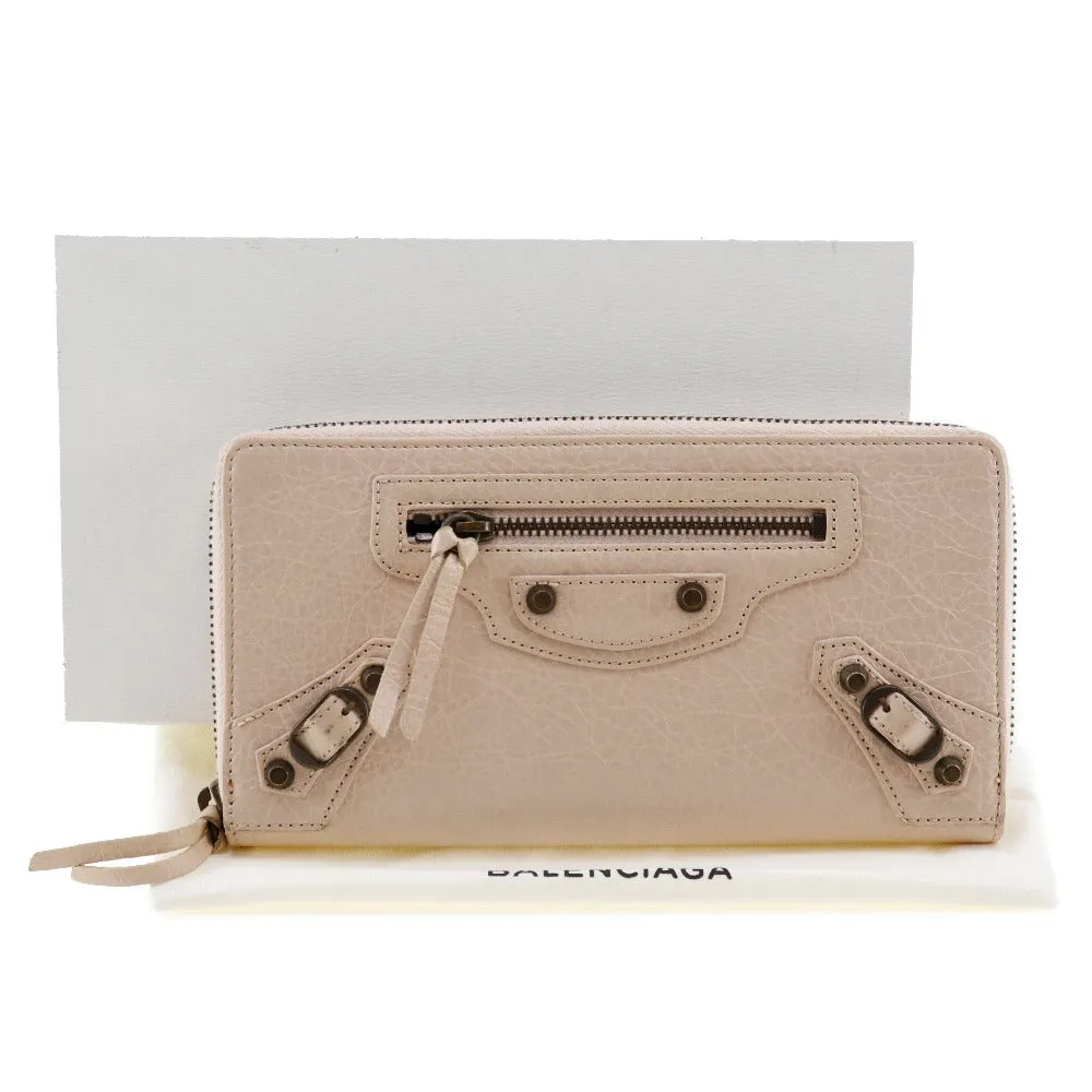 BALENCIAGA Long Wallet Purse 253036 Calfskin Beige pink Classic Continental Women Used Authentic