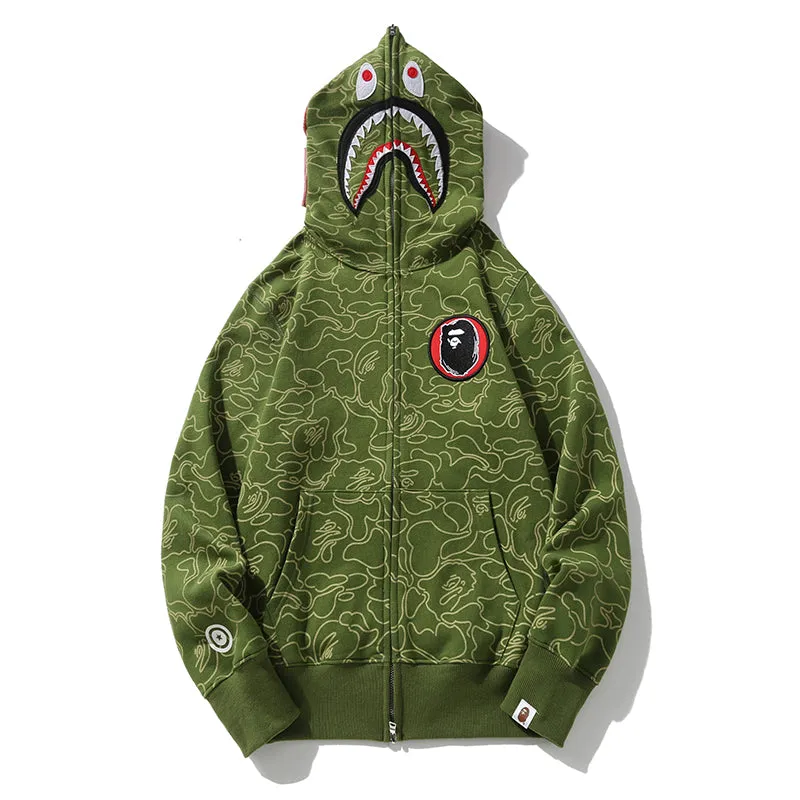 BAPE 30th Anniversary Line Camo Shark Full Zip Hoodie Green