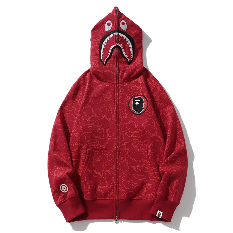 BAPE 30th Anniversary Line Camo Shark Full Zip Hoodie Red