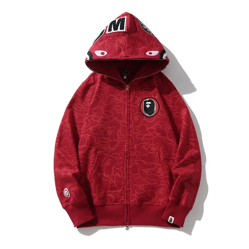 BAPE 30th Anniversary Line Camo Shark Full Zip Hoodie Red