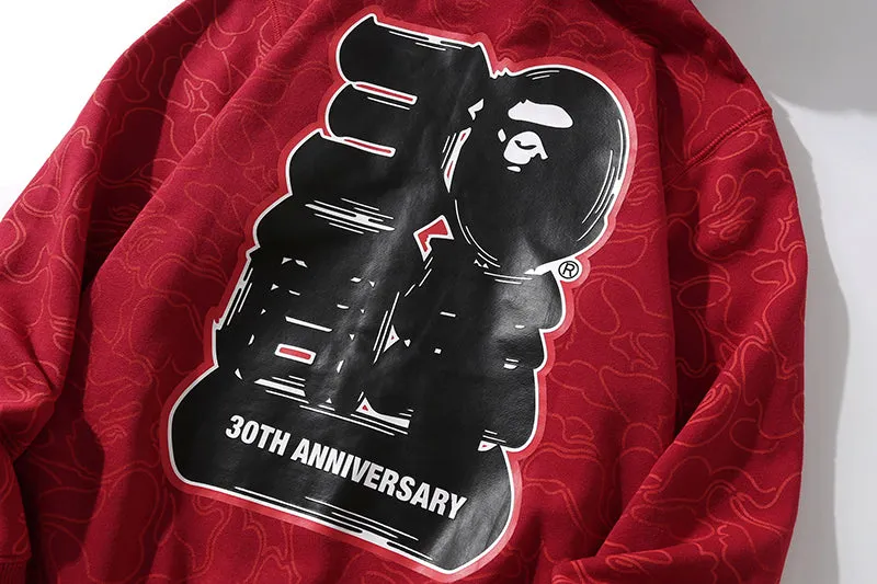 BAPE 30th Anniversary Line Camo Shark Full Zip Hoodie Red