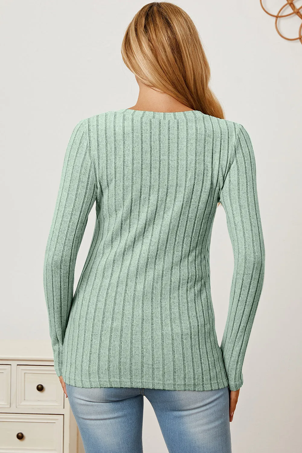 Basic Bae Full Size Ribbed V-Neck Long Sleeve T-Shirt