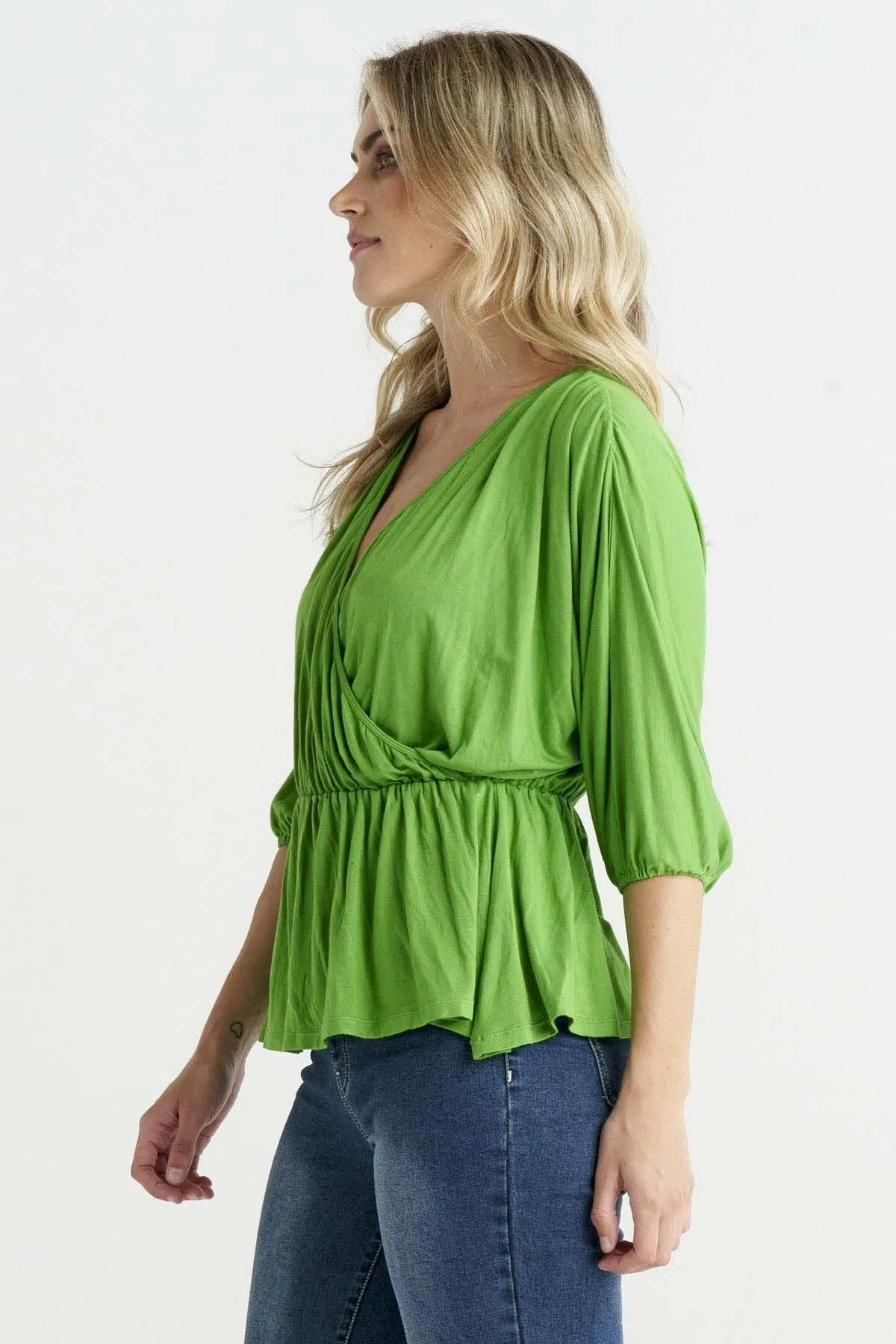 Betty Basics Bayeaux Wrap Top in Artichoke