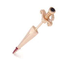 Black and White Diamond Long Sword with Ruby Drops Earstud by Maria Tash in 18K Rose Gold.