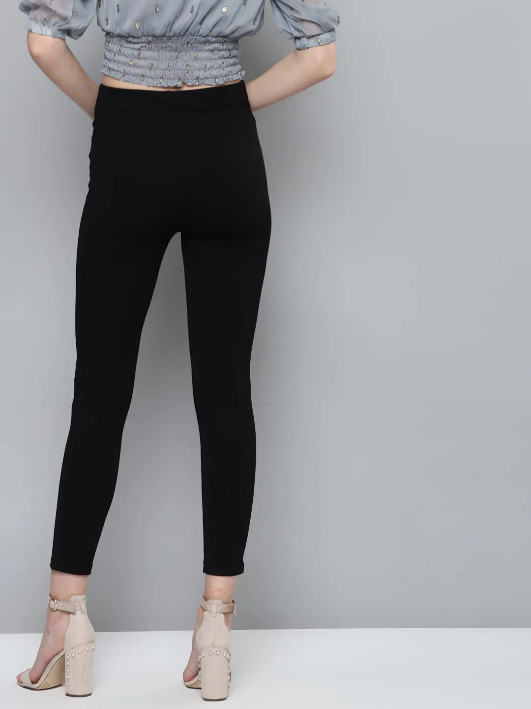 Black Front Button High Waist Jeggings