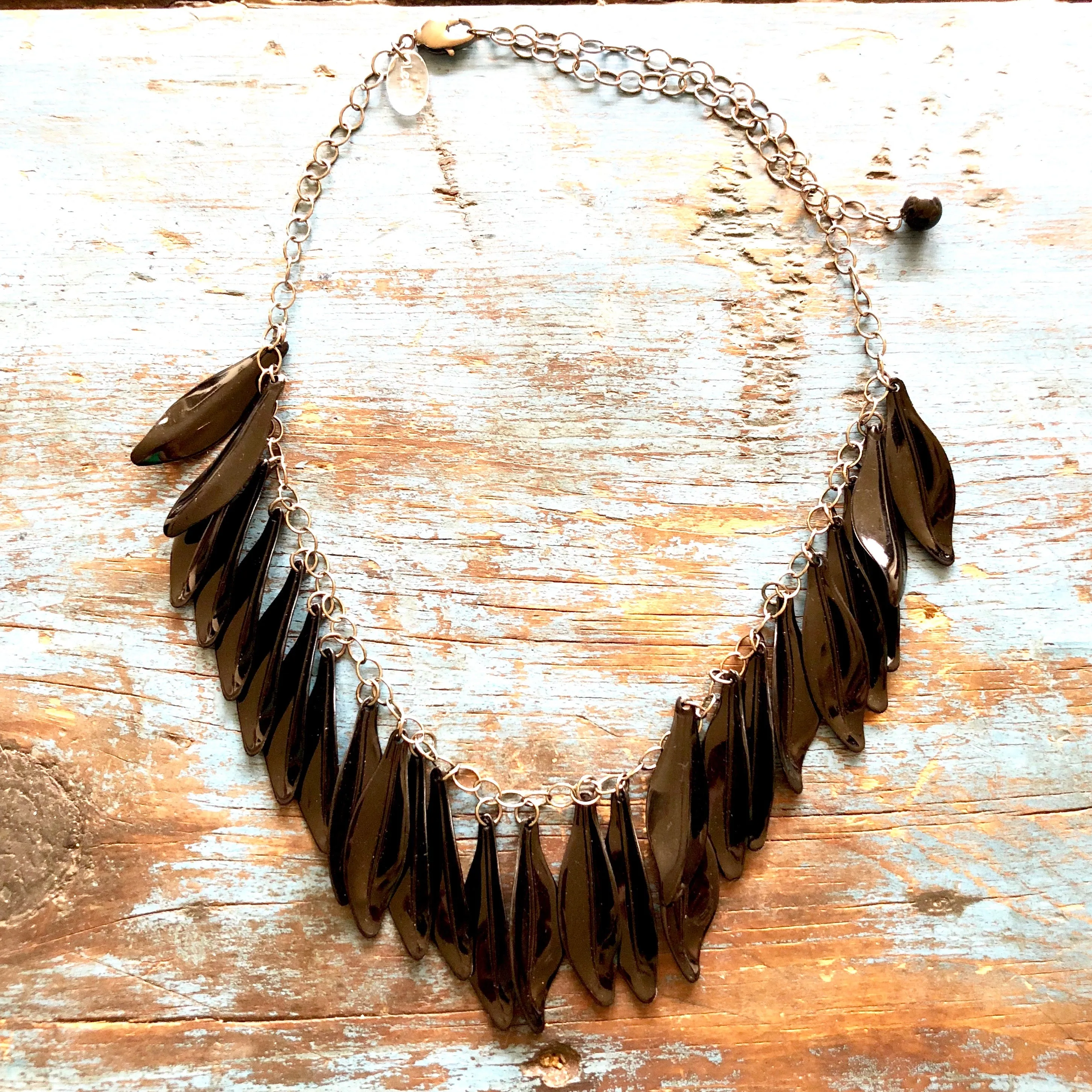 Black Jingle Leaves Necklace - Adjustable Gun Metal Chain