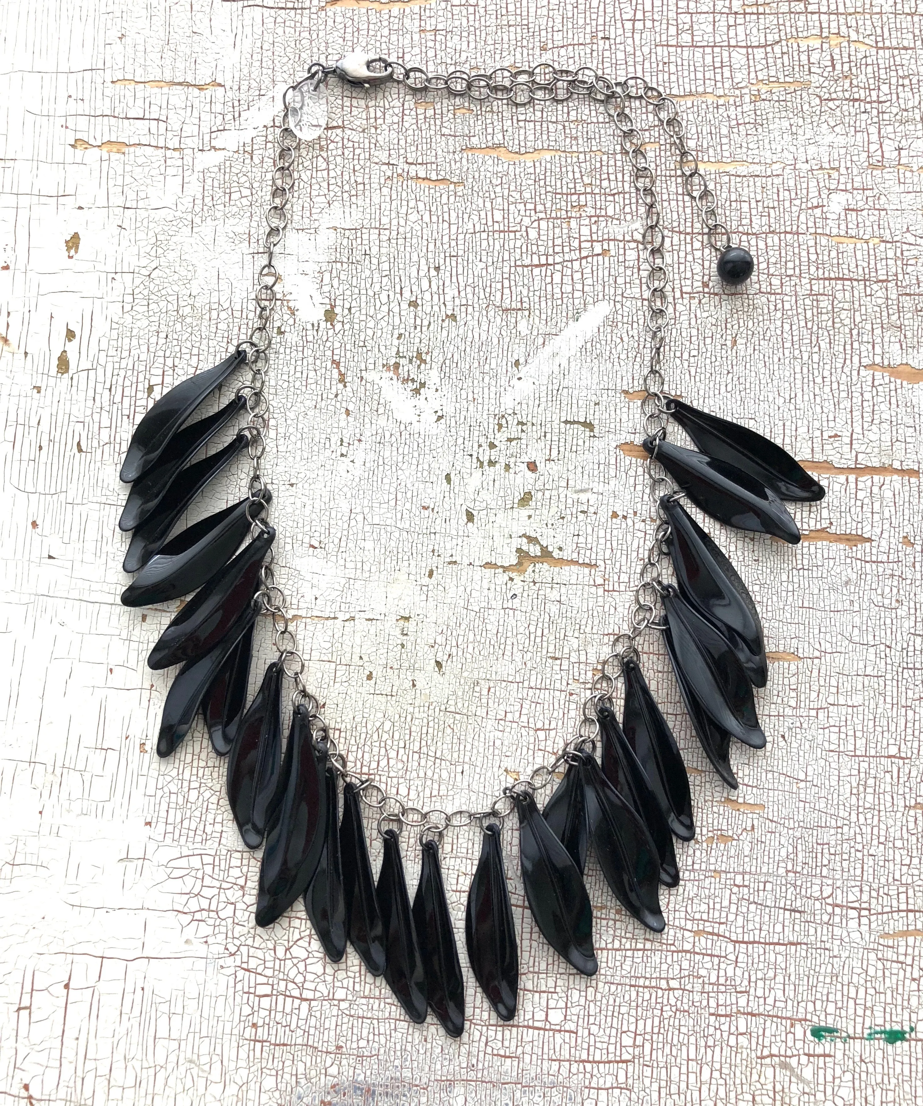 Black Jingle Leaves Necklace - Adjustable Gun Metal Chain