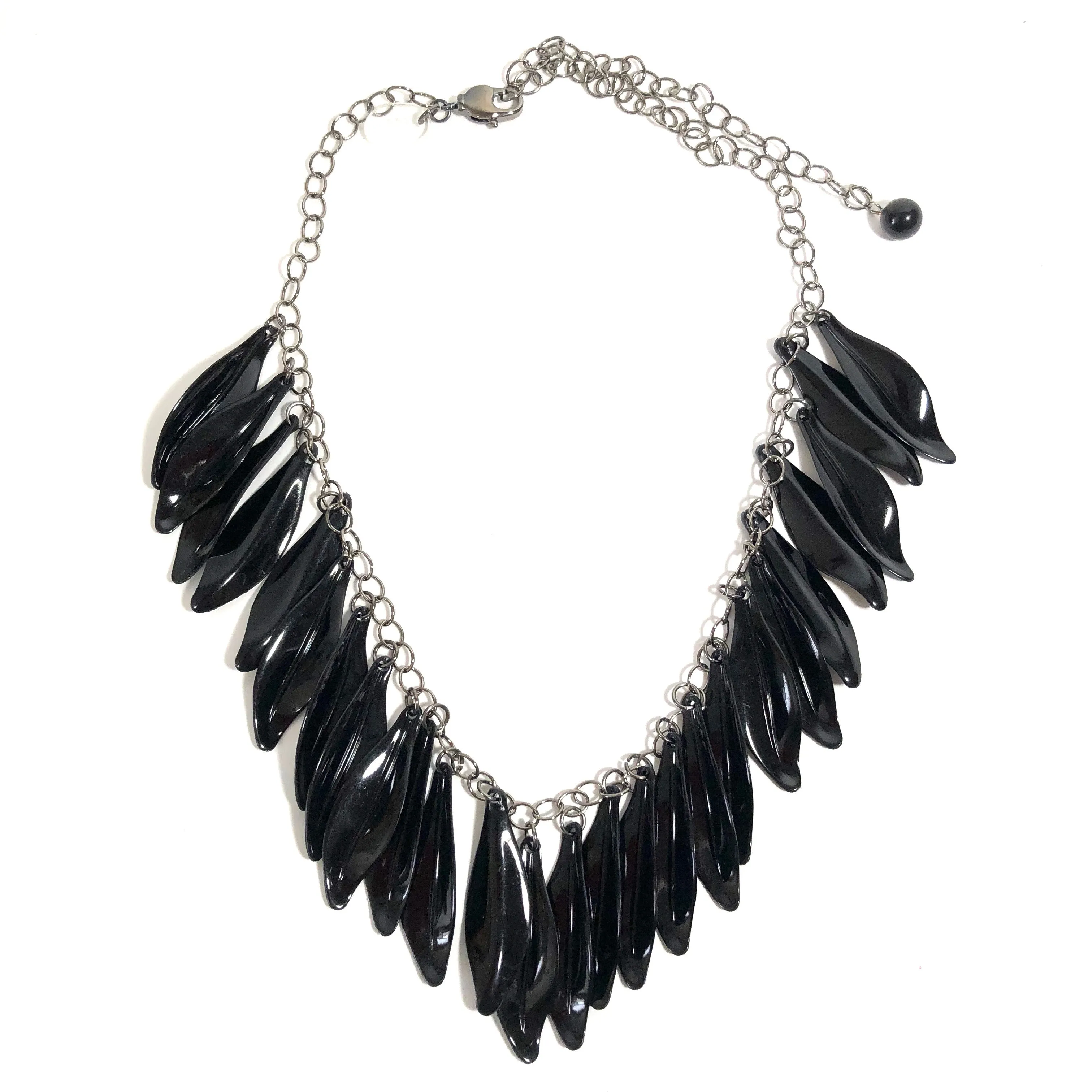 Black Jingle Leaves Necklace - Adjustable Gun Metal Chain