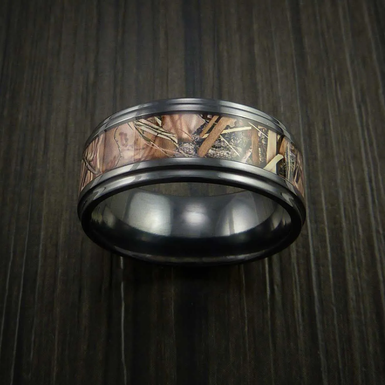 Black Titanium Men's Ring with Camo Inlay Custom Made Wedding Band