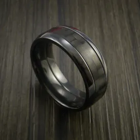 Black Titanium Men's Ring with Carbon Fiber Inlay Custom Made Wedding Band