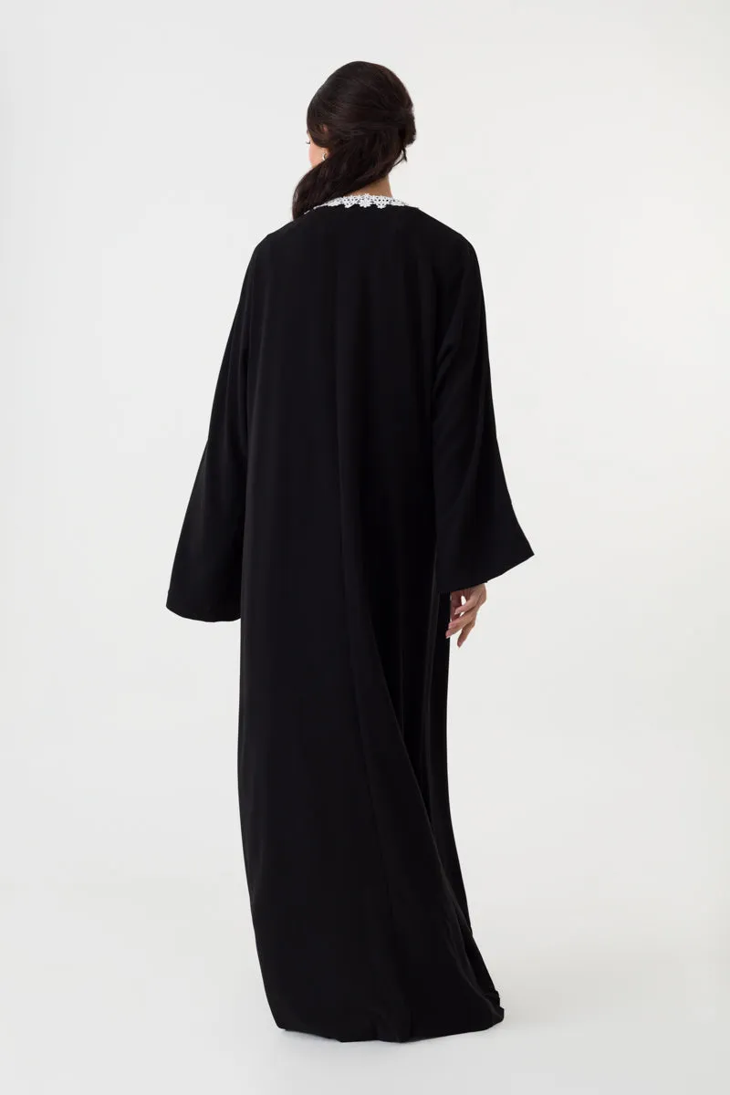 Black White Open Abaya With Belt