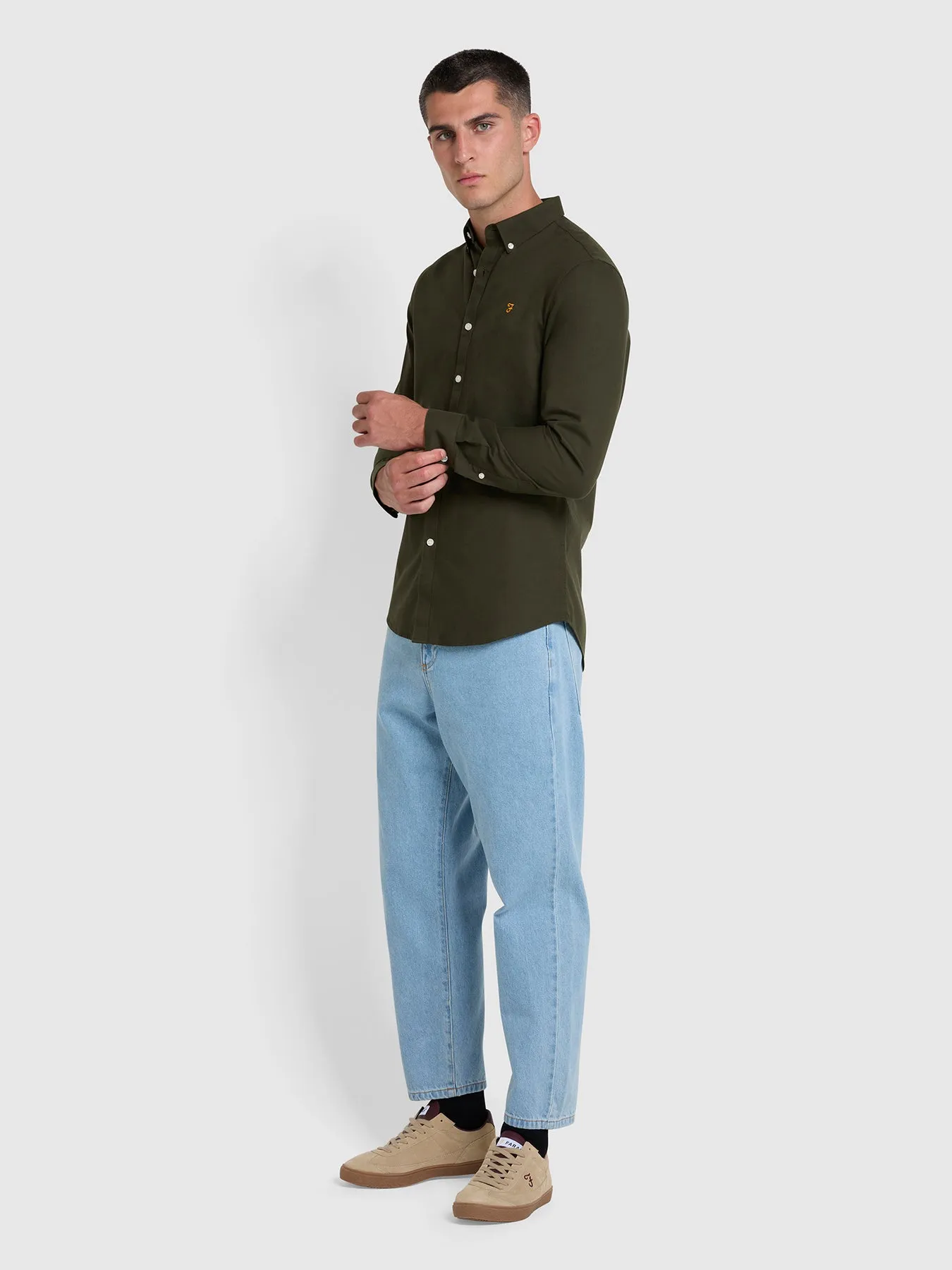 Brewer Slim Fit Organic Cotton Oxford Shirt In Evergreen