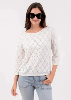 Burgess Diamond Open Weave Crew - White