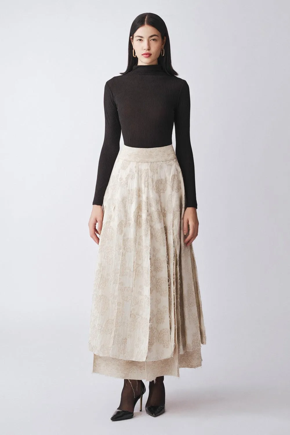 Calanthe A-line High Waist Linen Cotton Ankle Length Skirt