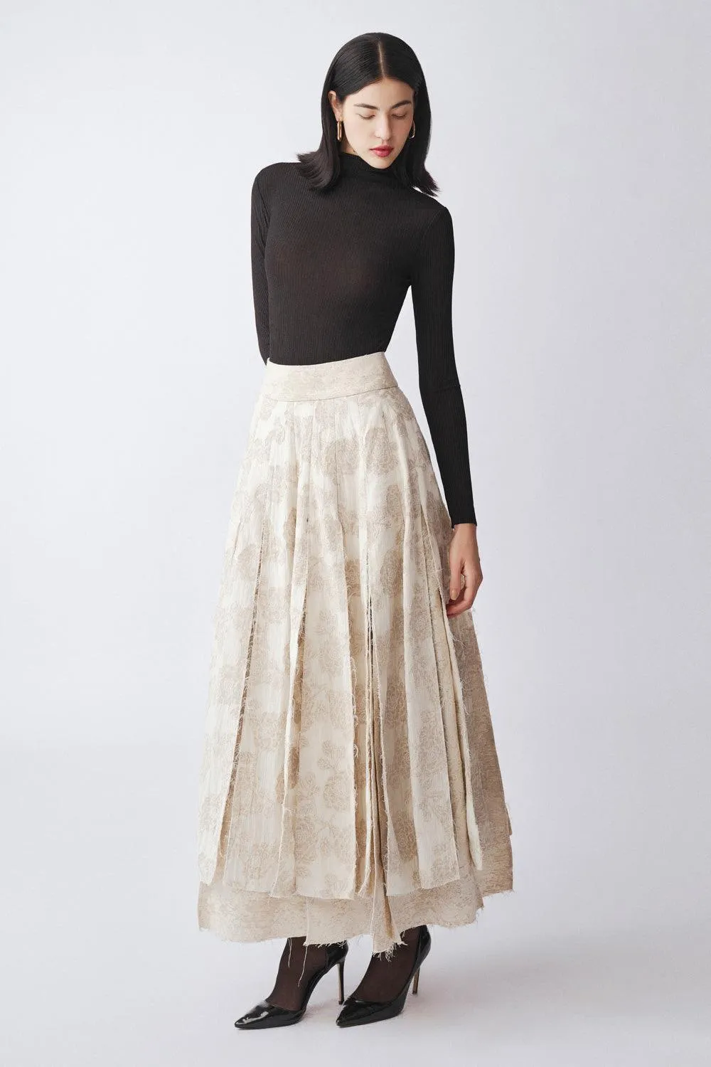 Calanthe A-line High Waist Linen Cotton Ankle Length Skirt