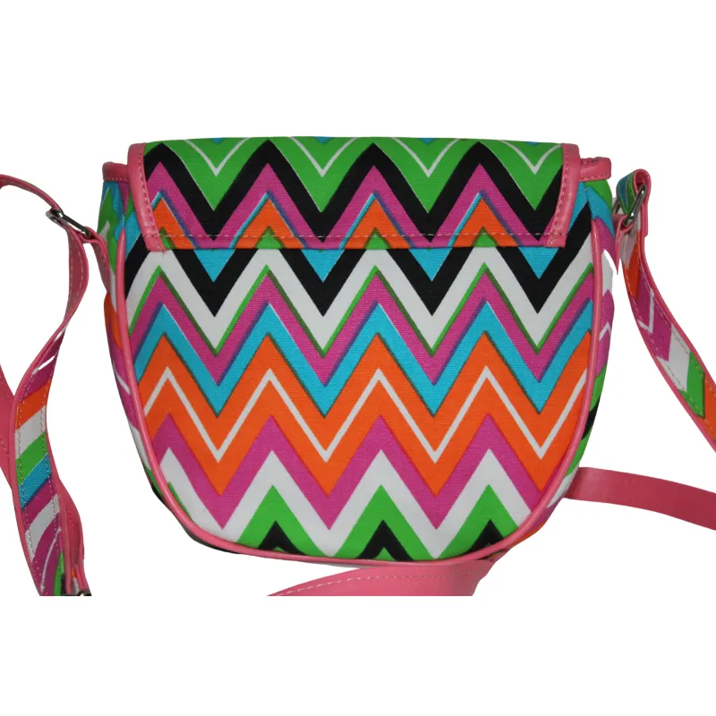 Canvas Crossbody Bag - Pink Chevron